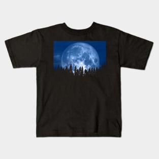 Spacecore Aesthetic Full Moon Over Pine Trees Astronomy Telescopes Kids T-Shirt